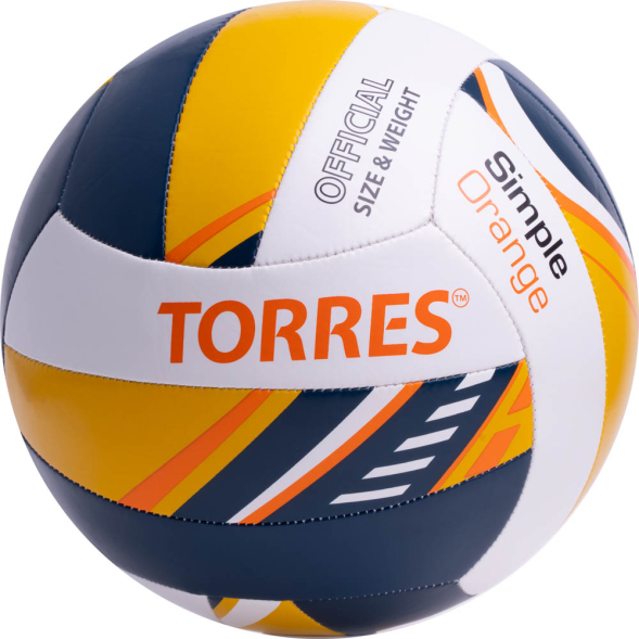 Мяч вол. TORRES Simple Orange, V323125, р.5, синт.кожа (ТПУ), маш. сшивка, бут.кам,бел-желт-синий