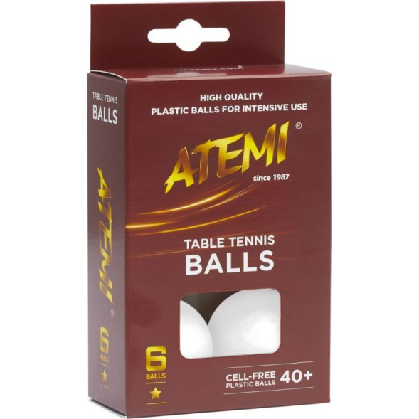 Мячи для настольного тенниса Atemi 1* белые, 6 шт.