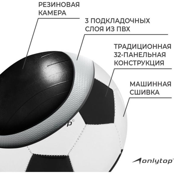 Мяч футбольный ONLYTOP Classic, PVC, машинная сшивка, 32 панели, р. 5