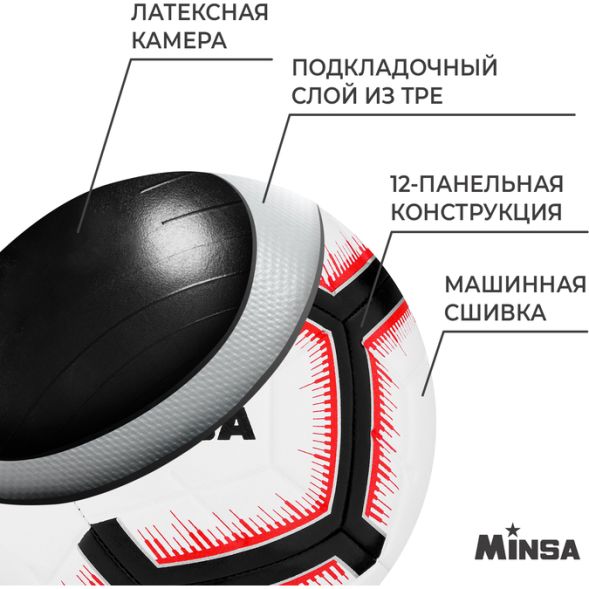 Мяч футбольный MINSA, TPE, машинная сшивка, 12 панелей, р. 5