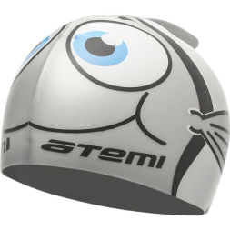 Шапочка для плавания Атеми, силикон (дет.), рыбка+, серебро, FC103