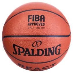 Мяч баск. SPALDING TF-250 React 76968z, р.6, FIBA Approved, композит. кожа (ПУ), коричнево-черный