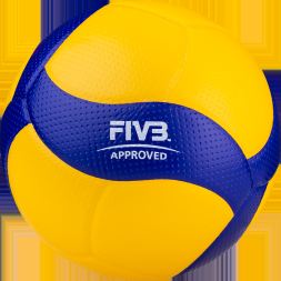 Мяч вол. MIKASA V300W, р.5, FIVB Appr, 18 пан, синт.кожа (микрофиб), клееный, бут.кам, желто-синий