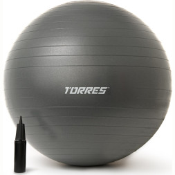 Мяч гимн. TORRES, FB122565, диам. 65 см, эласт. ПВХ,с защ. от взрыва, с насосом, серый