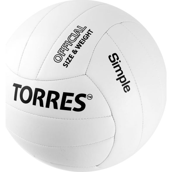 Мяч вол. TORRES Simple, V32105, р.5, синт.кожа (ТПУ), маш. сшивка, бут. камера, бело-черный