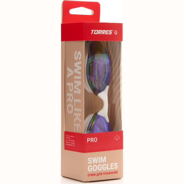 Очки для плав TORRES Pro, SW-32520MR, зерк линзы ,белая оправа,дв рег ремешок