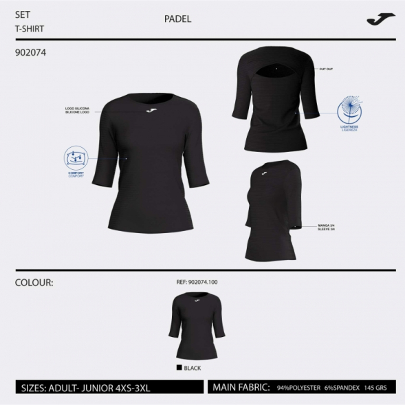 CAMISETA MANGA 3/4 TORNEO NEGRO