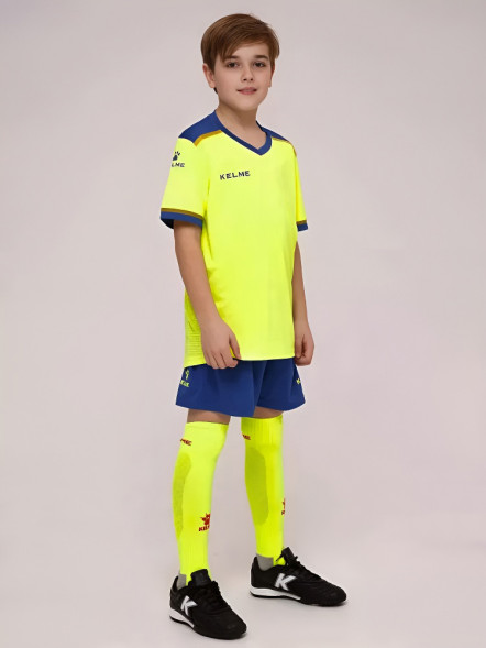 Детская футбольная форма KELME S/S Football Set Kid (Citric/Blue)