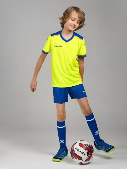 Детская футбольная форма KELME S/S Football Set Kid (Citric/Blue)