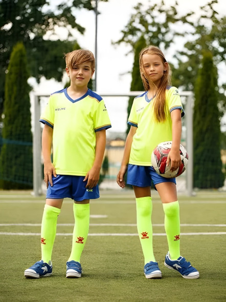 Детская футбольная форма KELME S/S Football Set Kid (Citric/Blue)