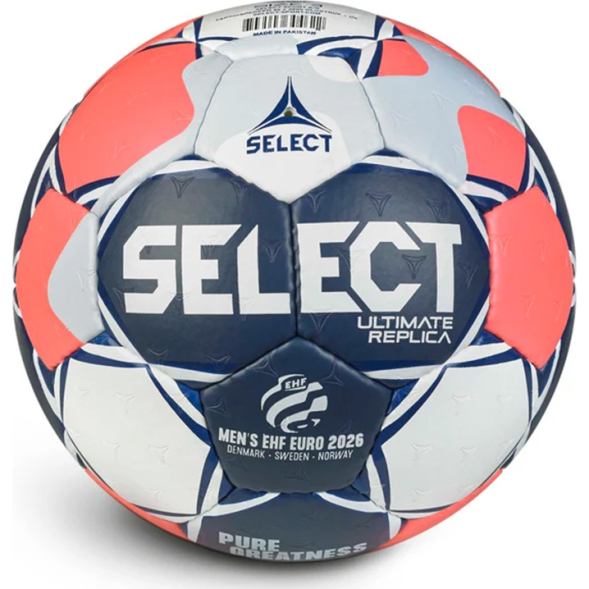 Мяч ганд. SELECT Ultimate EHF Euro Men Replica v26, 3570850749, р.1, ПУ, руч.сш, бело-сине-коралл