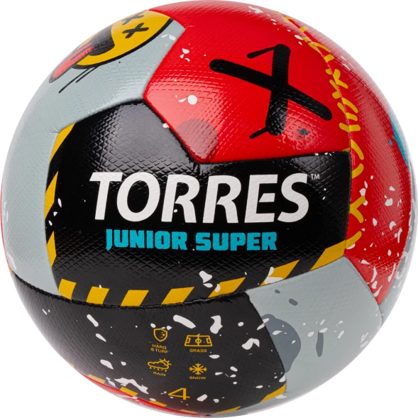 Мяч футб. TORRES Junior-3 Super, F323303, р.3,ПУ,4 сл, 12 п,гибрид.сш, крас-чёрн-сер