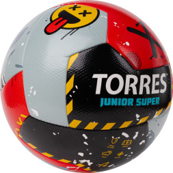 Мяч футб. TORRES Junior-3 Super, F323303, р.3,ПУ,4 сл, 12 п,гибрид.сш, крас-чёрн-сер