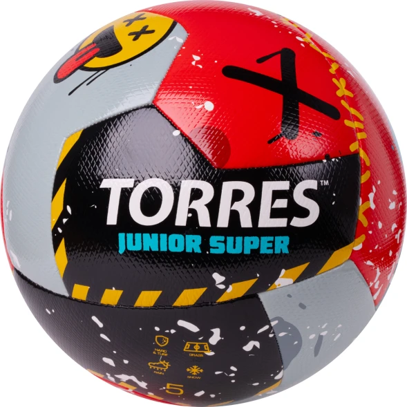 Мяч футб. TORRES Junior-3 Super, F323303, р.3,ПУ,4 сл, 12 п,гибрид.сш, крас-чёрн-сер