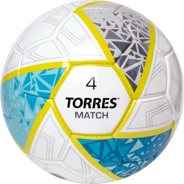 Мяч футб  TORRES Match, F323974,р 4, 32 пан  ПУ, 4 под  слоя, ручн  сшивка, бело-серо-голубой