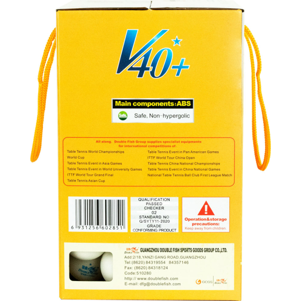 Мяч для наст. тенниса DOUBLE FISH 1* Ball, арт. V40+1, диам. V40+мм,плаcтик,упак.100 шт,белый