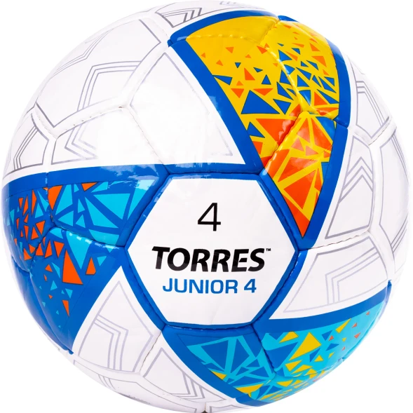 Мяч футб. TORRES Junior-3, F323803, р.3,глянц.ПУ, 4 сл, 32 п,руч.сш,бел-крас-жел