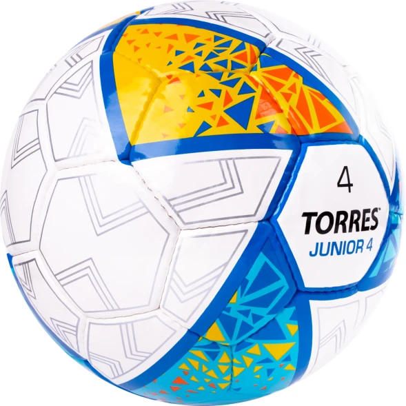 Мяч футб. TORRES Junior-3, F323803, р.3,глянц.ПУ, 4 сл, 32 п,руч.сш,бел-крас-жел