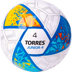 Мяч футб. TORRES Junior-4, F323804, р.4,глянц.ПУ, 4 сл, 32п, руч.сш, бел-жел-гол