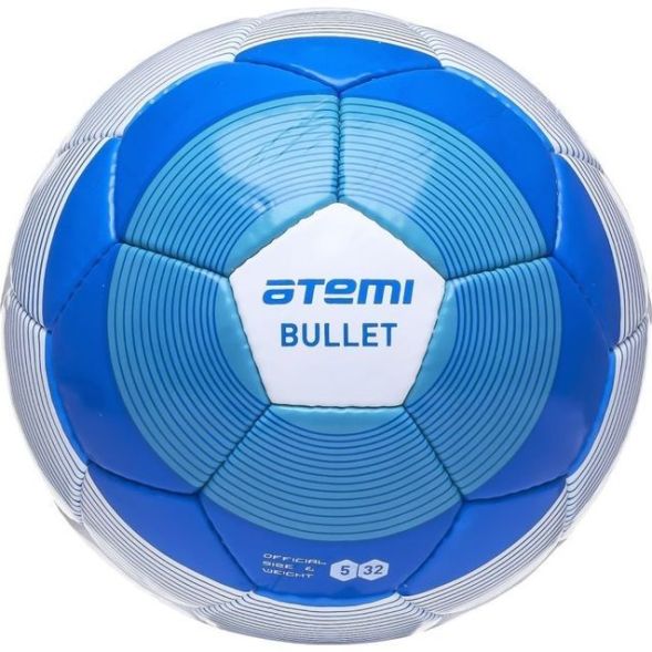 Мяч футбольный Atemi BULLET, PU, сине/бел, размер 5, р/ш, окруж 68-70