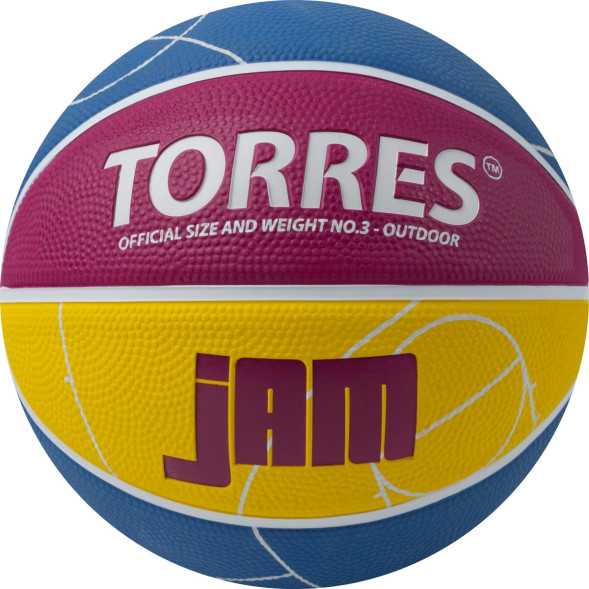 Мяч баск  TORRES Jam, B023123, р 3, резина, нейлон  корд, бут  кам , син-желто-малиновый