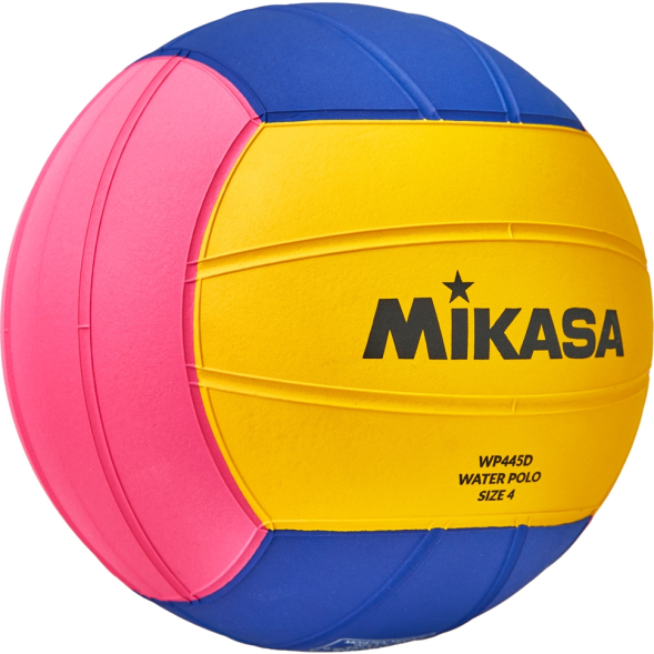 Мяч для водного поло MIKASA WP445D р.4, жен, резина, вес 400-450гр, дл.окр-65-67см, желто-сине-розов