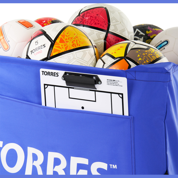 Тележка для мячей TORRES, SS11022, на 25-30 шт., дл. 67см, глуб.45 см, выс.103 см, сине-белая