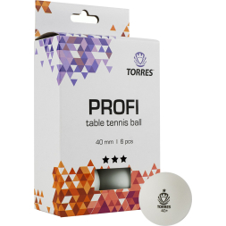 Мяч для наст. тенниса TORRES Profi 3*, TT21012, диам. 40+мм, упак. 6 шт, белый