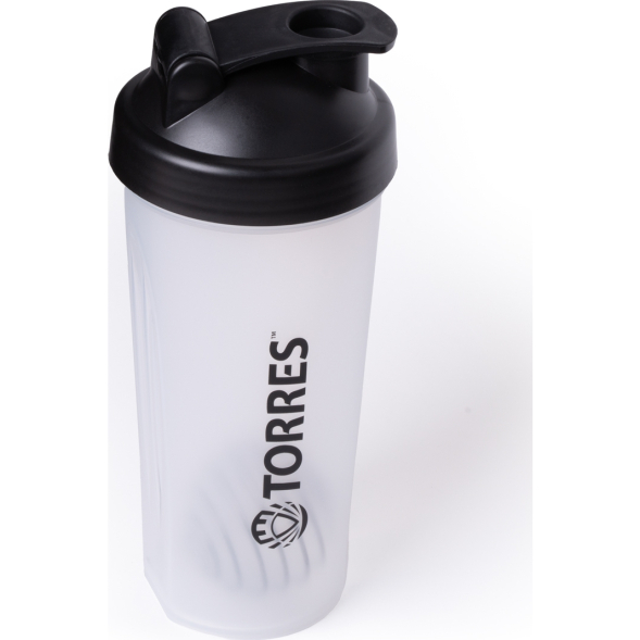 Шейкер спортивный TORRES, S01-600-01, 600мл, черная крышка с колпачком, пластик, прозрачный