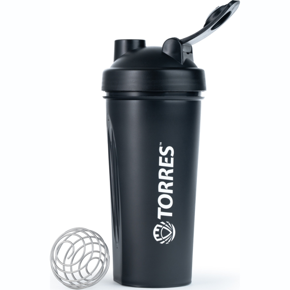 Шейкер спортивный TORRES, S01-600-01, 600мл, черная крышка с колпачком, пластик, прозрачный
