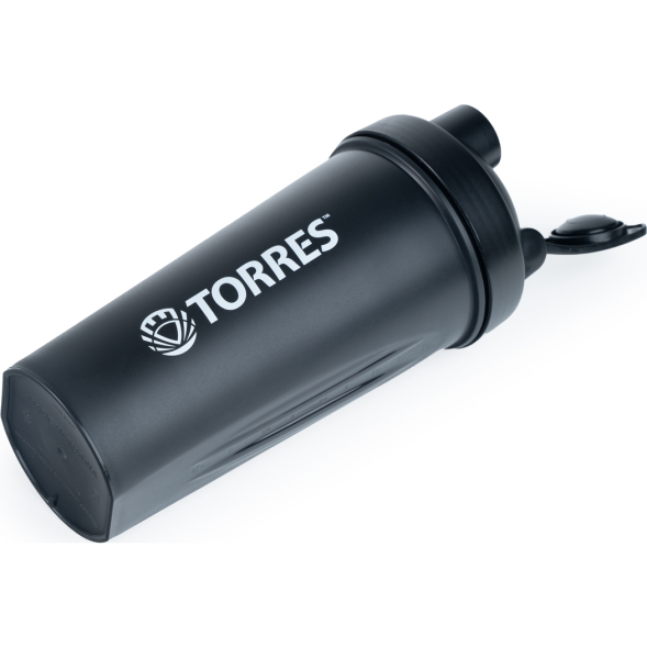 Шейкер спортивный TORRES, S01-600-01, 600мл, черная крышка с колпачком, пластик, прозрачный