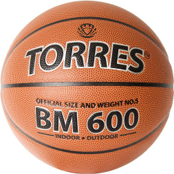 Мяч баск. TORRES BM600, B32025, р.5, ПУ, нейлон. корд, бут. камера, темнокоричневый-черн