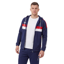 Костюм спорт. муж. с капюш. MIKASA MT550/701-083-L, р. L, 100% полиэстер, темносине-белый