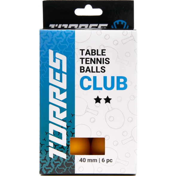 Мяч для наст  тенниса TORRES Club 2*, TT23013, диам  40+ мм, упак  6 шт, оранжевый