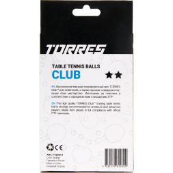 Мяч для наст  тенниса TORRES Club 2*, TT23013, диам  40+ мм, упак  6 шт, оранжевый
