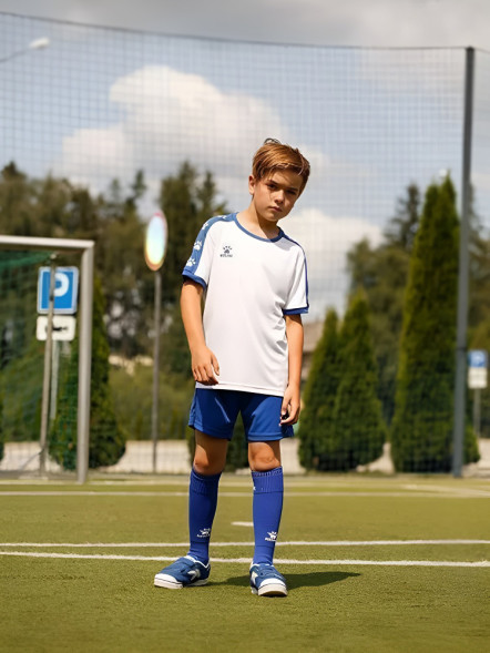 Детская футбольная форма KELME Short Sleeve Football Set Kids (White/Blue)