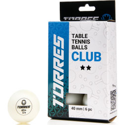 Мяч для наст  тенниса TORRES Club 2*, TT23014, диам  40+мм, упак  6 шт, белый
