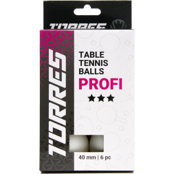 Мяч для наст  тенниса TORRES Profi 3*, TT23012, диам  40+мм, упак  6 шт, белый