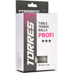 Мяч для наст  тенниса TORRES Profi 3*, TT23012, диам  40+мм, упак  6 шт, белый