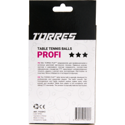 Мяч для наст  тенниса TORRES Profi 3*, TT23012, диам  40+мм, упак  6 шт, белый