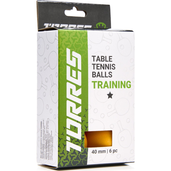 Мяч для наст  тенниса TORRES Training 1*, TT23015, диам  40+ мм, упак  6 шт, оранж