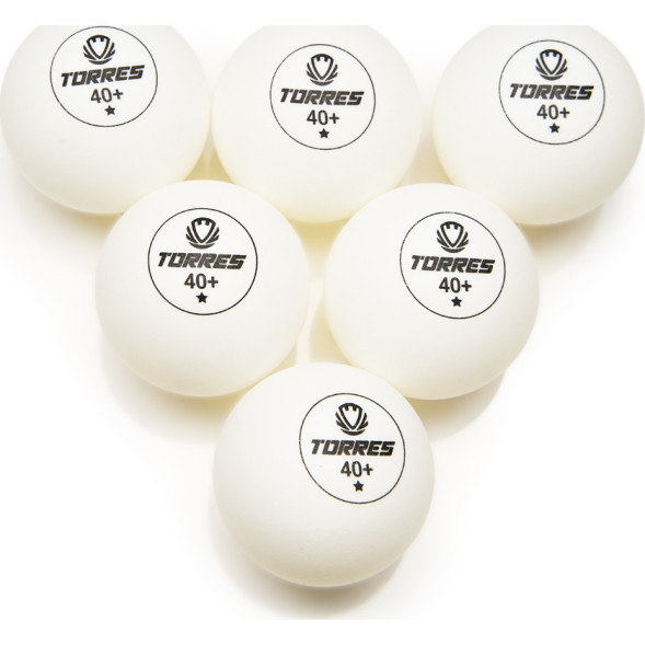 Мяч для наст  тенниса TORRES Training 1*, TT23016, диам  40+ мм, упак  6 шт, белый