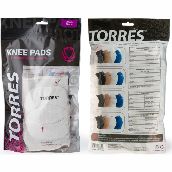 Наколенники спортивные TORRES Classic PRL11016M-01, размер M, белые