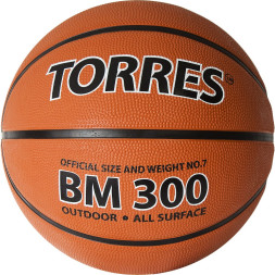 Мяч баск. TORRES BM300, B02013, р.3, резина, нейлон. корд, бут. камера, коричневый