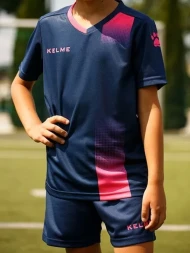 Детская футбольная форма KELME Short Sleeve Football Kid (Dark Blue/Pink)
