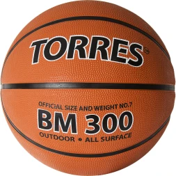 Мяч баск. TORRES BM300, B02017, р.7, резина, нейлон. корд, бут. камера, коричневый