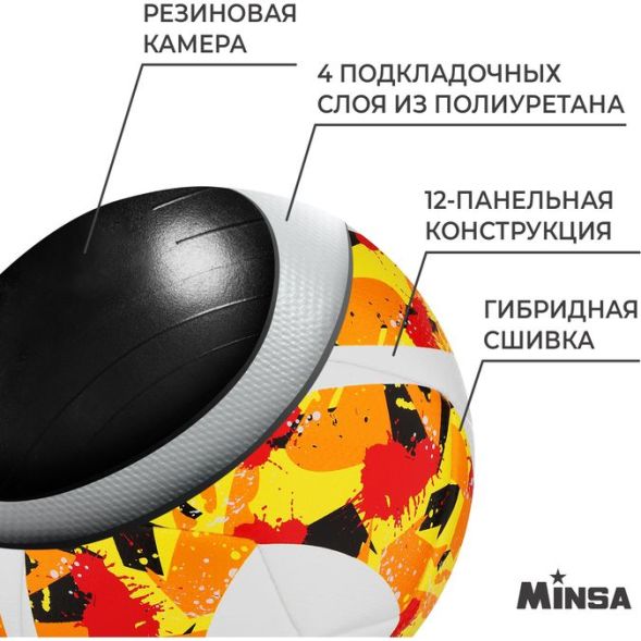 Мяч футбольный MINSA Futsal Club, PU, гибридная сшивка, размер 4
