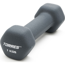 Гантель TORRES 1 кг, PL522501, металл в неопреновой оболочке, форма шестигранник, серый