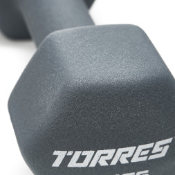 Гантель TORRES 1 кг, PL522501, металл в неопреновой оболочке, форма шестигранник, серый