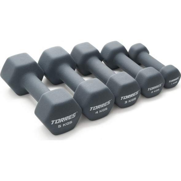 Гантель TORRES 1 кг, PL522501, металл в неопреновой оболочке, форма шестигранник, серый